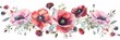 Lovely Romantic Poppy and Anemone Watercolor Floral Background Generative AI