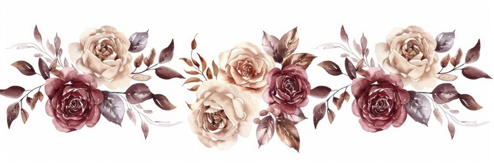 Wall Mural - Soft Brown and Burgundy Roses Bouquet Illustration for Wedding Card Generative AI