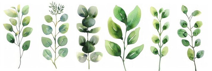 Wall Mural - Green Leaf Branches Watercolor Illustration for Wedding Stationary Generative AI