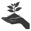 © NikahGeh - Silhouette Two Hand holding soil with growing sprout black color only