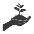 Silhouette Two Hand holding soil with growing sprout black color only