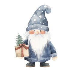 Wall Mural - Watercolor cute Christmas scandinavian gnome isolated on  white background.