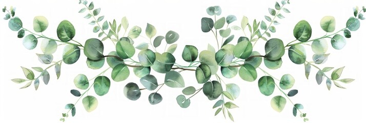 Wall Mural - Watercolor Wreath with Eucalyptus Leaves and Branches Generative AI