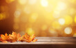 © Andrii Yablonskyi - autumn background with autumn leaves on wooden board, in the style of light-filled landscapes сreated with Generative Ai