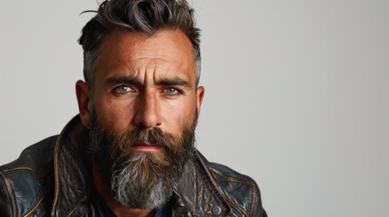 Bearded Man in Leather Jacket