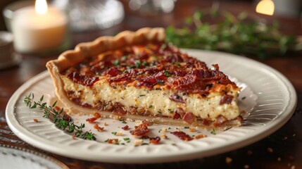 Quiche on Plate With Candle in Background