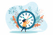 Seasonal Time Transition: Fall Back & Spring Forward - Miniature Figure Concept. Daylight Saving Clock Adjustment Scene Vector Illustration. Winter to Summer Watch Reminder