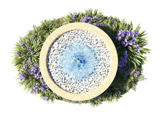 Sticker - top view of fountain surrounded by grass flowers and small plant