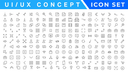 UI icons set. Vector. For mobile, web, social media, business. User interface elements for mobile app. Simple modern design.