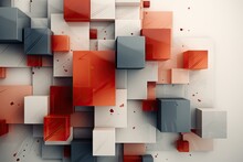 Abstract Background Of Red Squares With Gray Squares In 3D Format, Backgrounds For Marketing And Advertising Firms. Futuristic Modern Wallpaper Of The Future.