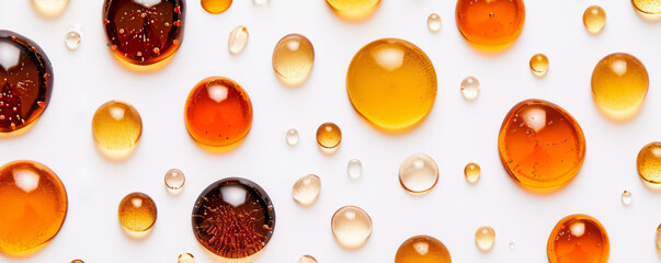 Wall Mural - Drops of rejuvenating serum or oil on a white background, close-up.