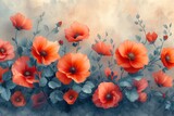 Fototapeta  - Watercolor poppy flowers background
