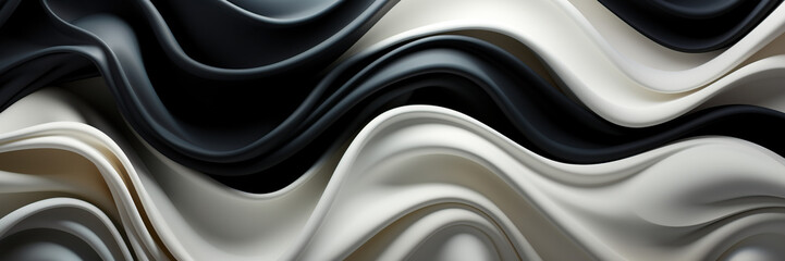 Wall Mural - Black and white abstract background with wavy pattern. 3d illustration