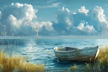 Wall Mural - Sea Boat and Hope Fiction Background Concept Art