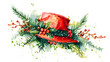 Christmassy Charm: Exquisite Watercolor Christmas Hat Illustration Ideal for Greeting Cards & Invites