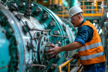 Poster - Engineers examining machinery in industry