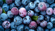 Blueberries with Water Droplets Close-up, A macro shot of fresh blueberries covered in tiny water droplets, emphasizing their blue hues and natural freshness.
