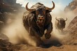 Two fierce bulls are challenged in arid territory., generative IA