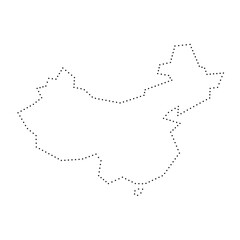 Wall Mural - China country simplified map. Black dotted outline contour. Simple vector icon.