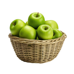 Wall Mural - Fresh green apples in wicker isolated on transparent background