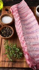 Wall Mural - raw pork spare ribs on wooden board