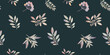 Bright colorful leaves drawn in watercolor on a dark background, seamless botanical pattern
