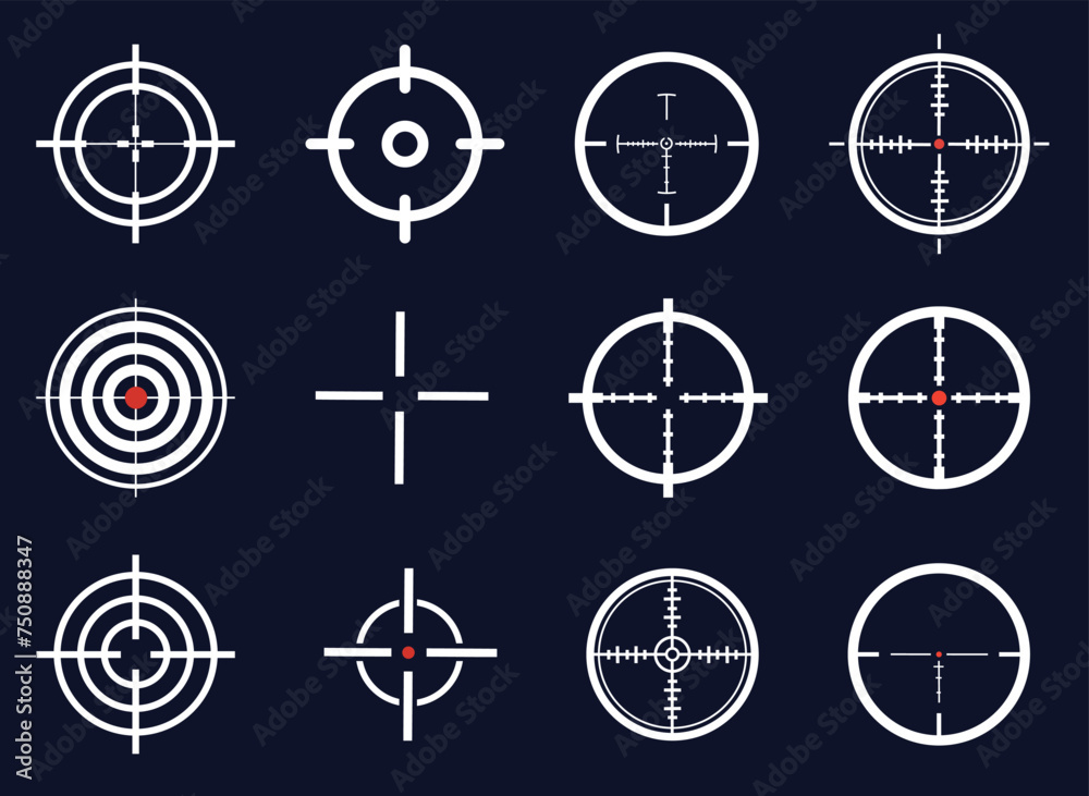 Optical sight view. Sniper scope POV overlay, measurement crosshair and ...