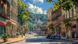 Fototapeta Fototapeta uliczki - Experience the timeless beauty of Hot Springs, Arkansas, USA, as the historic town streets exude an aura of tranquility and charm, Illustration