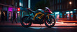 Futuristic Generic bike concept design with colorful ambiance in London high street on black background as a wide banner with copyspace area