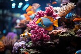Fototapeta Do akwarium - Open aquarium, vibrant marine life., generative IA
