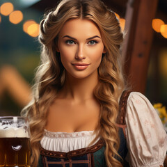 Wall Mural - portrait of a Bavarian girl at a beer festival, women's national dirndl outfit for Oktoberfest.