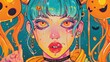 © Sataporn - Neo-Pop Illustration of a Girl with Blue Hair and Bold Makeup