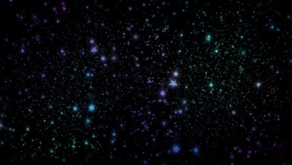 Wall Mural - gradient sparkles purple to aqua background 4k loop features sparkles and stars on a field of black 