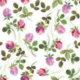Fototapeta Tulipany - background pattern seamless card with  clover flowers stems leaves, watercolor on paper, st patrick