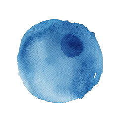 Round watercolor spot blue element isolated on white or transparent background