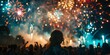 Captivating Skies: A Spectator's View at a Dazzling Fireworks Display, Generative AI
