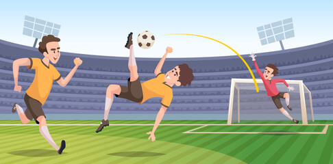 Poster - Soccer background with sport character football players on the field