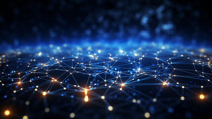 Fototapete - Blue network grid. Vast network expanding across the digital field
