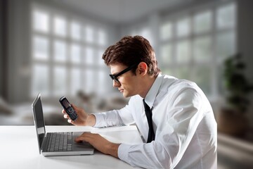 Poster - Young man using computer on office work