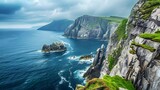 Fototapeta Most - Kerry Cliffs, widely accepted as the most spectacular cliffs in County Kerry, Ireland. Tourist attractions on famous Ring of Kerry route.