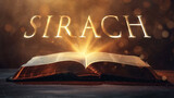 Fototapeta Uliczki - Book of Sirach. Open bible revealing the name of the book of the bible in a epic cinematic presentation. Ideal for slideshows, bible study, banners, landing pages, religious cults and more