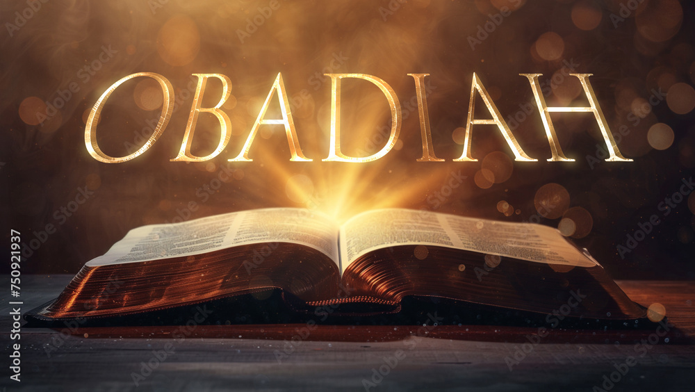Book of Obadiah. Open bible revealing the name of the book of the bible ...