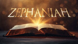 Fototapeta Uliczki - Book of Zephaniah. Open bible revealing the name of the book of the bible in a epic cinematic presentation. Ideal for slideshows, bible study, banners, landing pages, religious cults and more