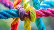 © Ziyan - Team rope diverse strength connect partnership together teamwork unity communicate support. Strong diverse network rope team concept integrate braid color background cooperation empower power.Team rop