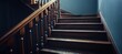 an image of a wooden staircase with wood railing Generative AI