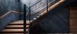 contemporary staircase with black railing and wooden stairs Generative AI