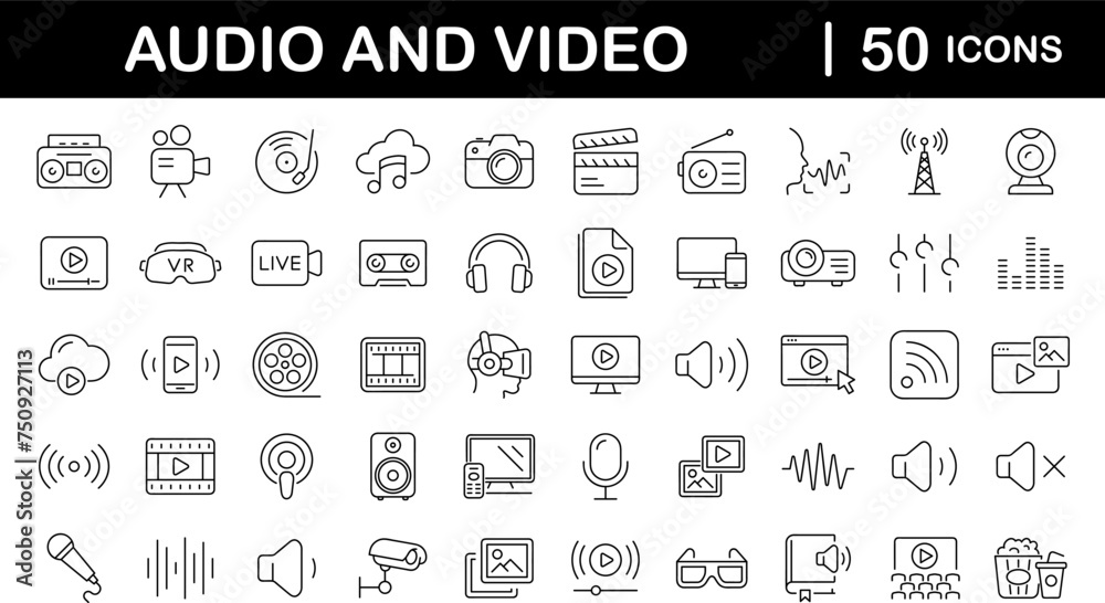 Audio Video set of web icons in line style. Music and Video icons for ...
