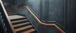 a modern staircase with black stairs and wooden handrails Generative AI