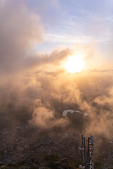 Wall Mural - Wander full sunset over Kruje city in Albania, view from mountain