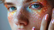 concept of Belonging Inclusion Diversity Equity DEIB or lgbtq, closeup of multicolor painted people makeup of different cultures and skin, on white background